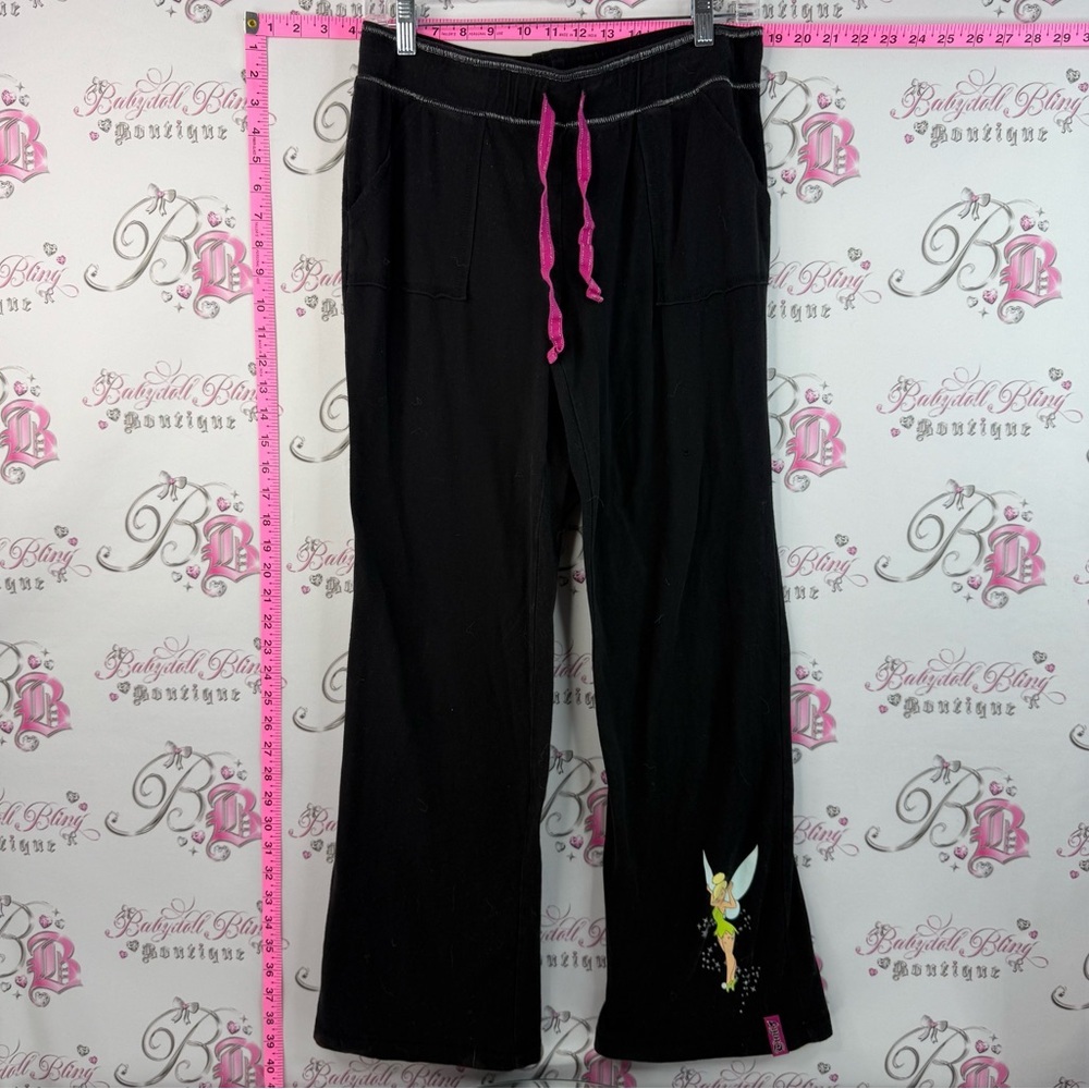 Disney fairies Black Lounge Pants with Pink Drawstring and Tinker Bell Accent